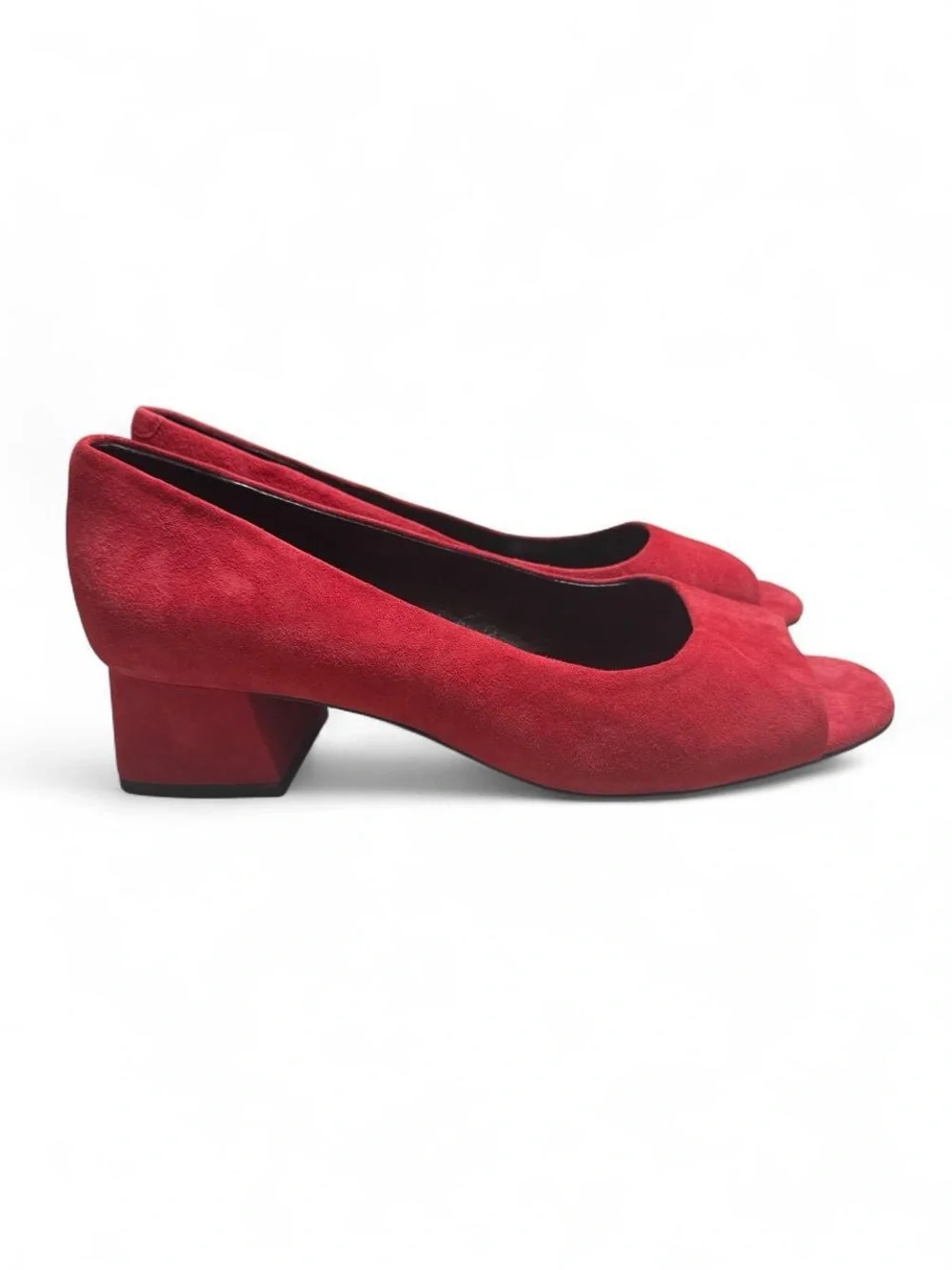Lafayette 148 New York Crimson Red Suede Peep-Toe Pumps